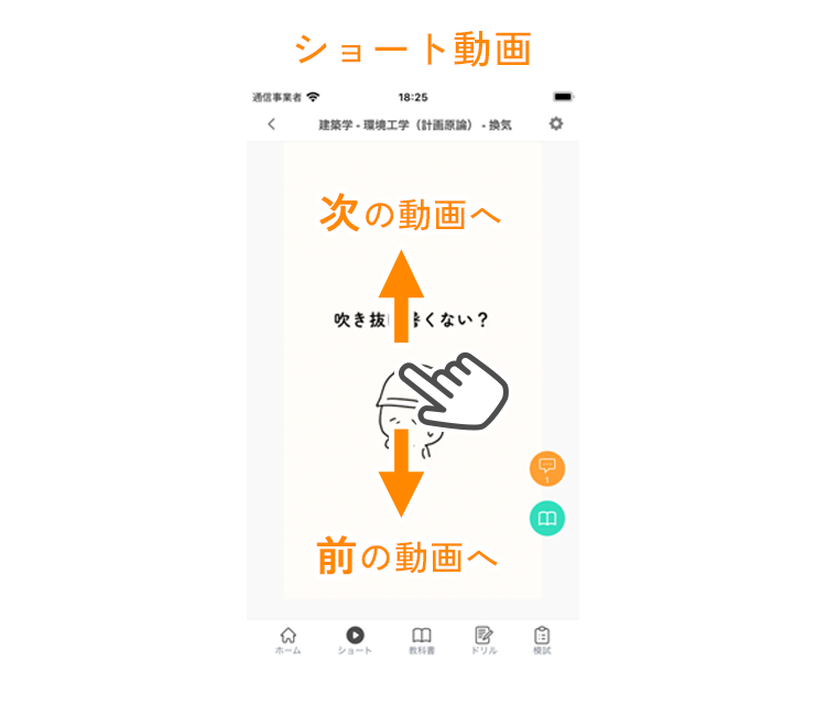 上下にスライドして次/前のショート動画へ